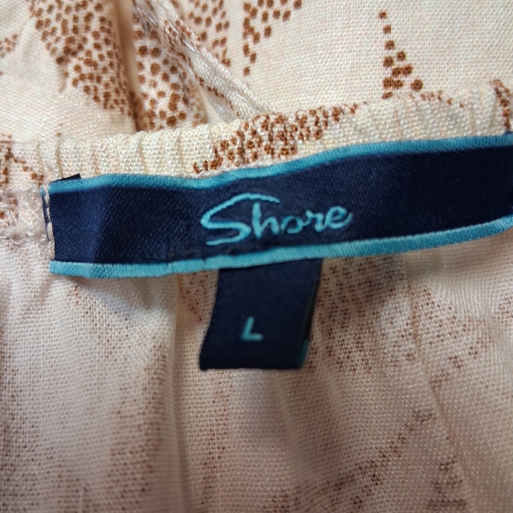 Shore Women Size L Chic Strapless Cream and Brown Leaf Print Dress - Picture 12 of 16